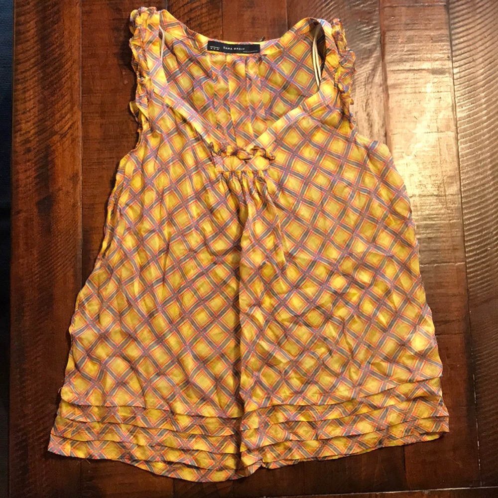 ZARA Silk Plaid Blouse Sz M